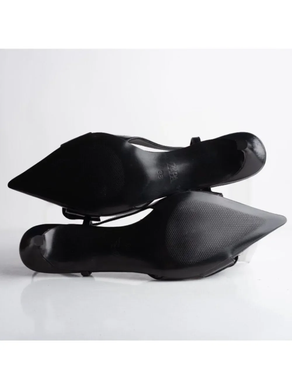 Zara Womens Leather Slingbacks Heels Pumps Black Pointed Toe US 7.5 EU 38 NWB